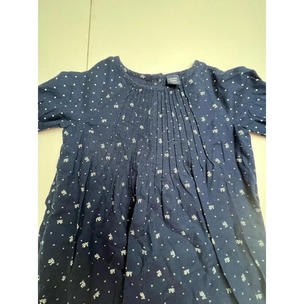 Baby GAP Toddler Girl's Navy Blue White Lined Cotton Smock Pleat  Dress 4 Years